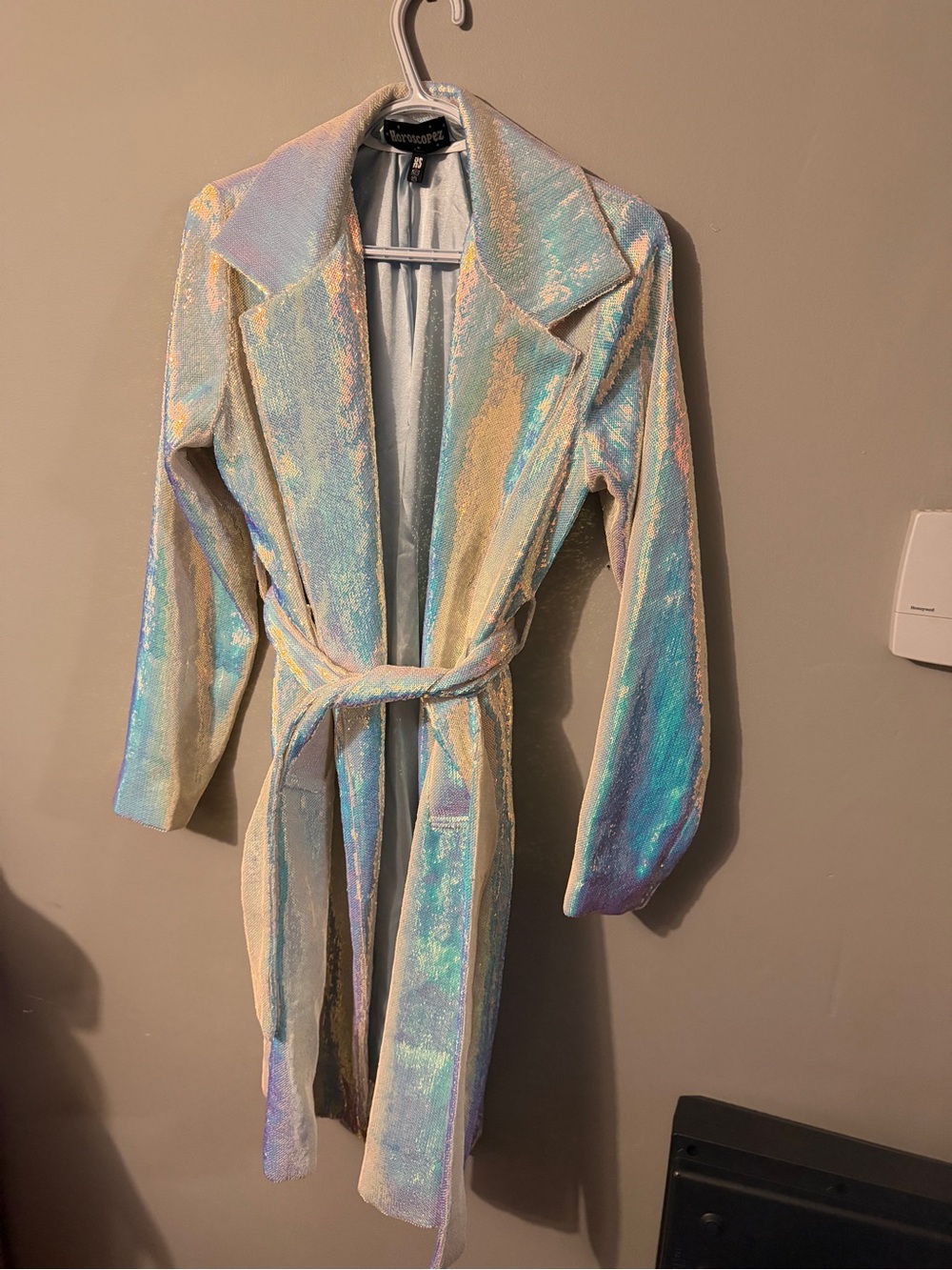 Dolls Kill Iridescent Pastel Trench Coat with Self-Tie Belt
